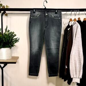 Marc Cain Women’s 2 Gray Skinny Ankle Jeans Green Stitch Roll Cuff Denim